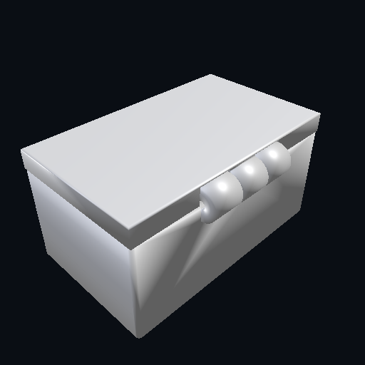 Hinged box, 60 × 40 × 30 mm, base and lid on a pin hinge — the measured part