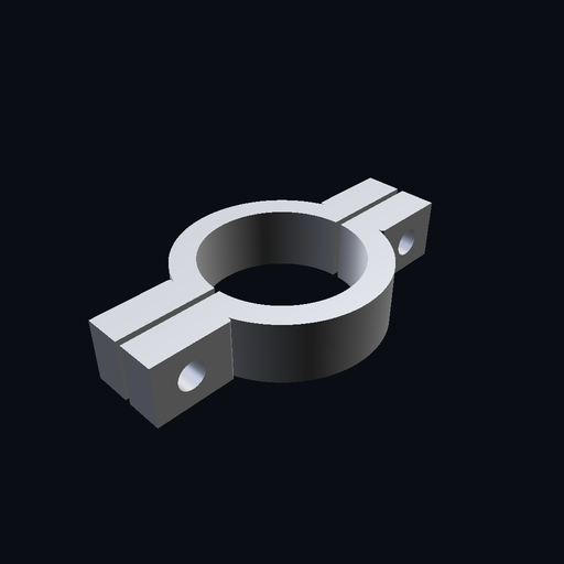 Split clamp for a 25 mm pipe, two bolted halves — the measured part